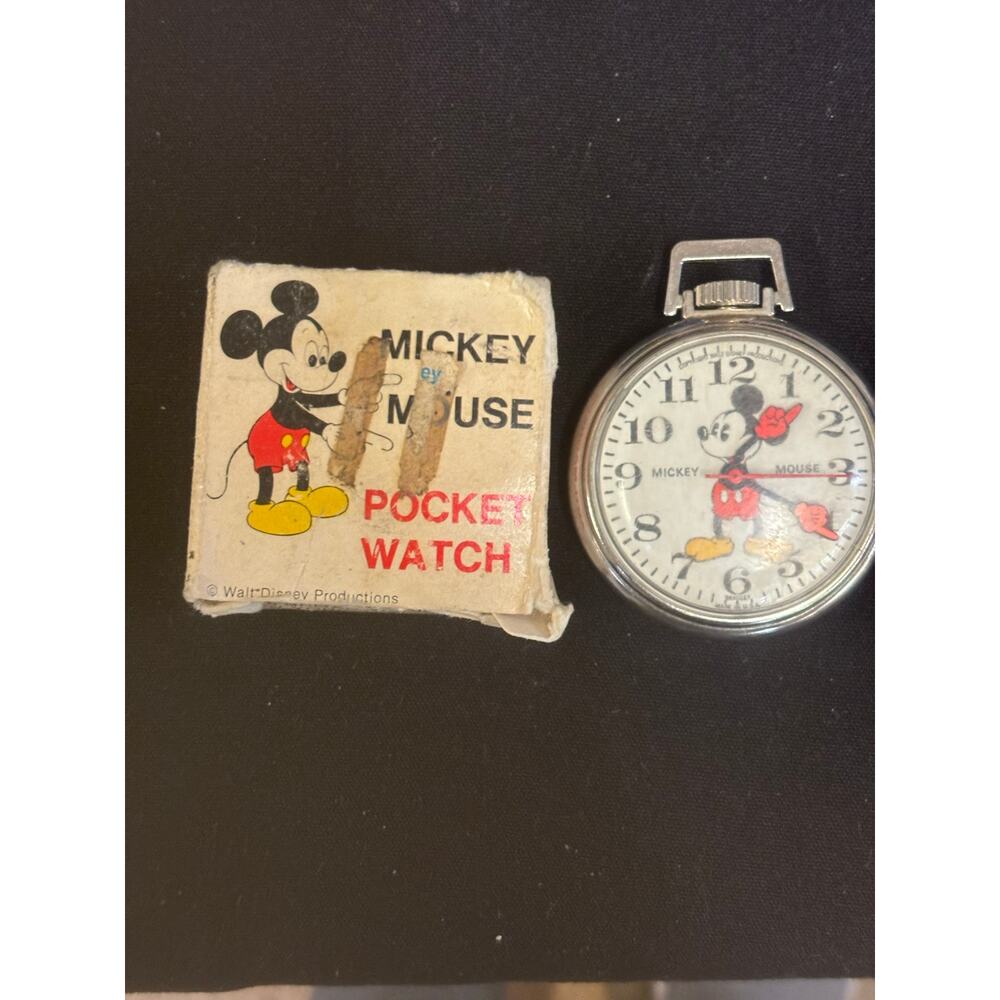 Rare Vintage Bradley #6899 Mickey Mouse Mechanical Pocket Watch! It Runs!
